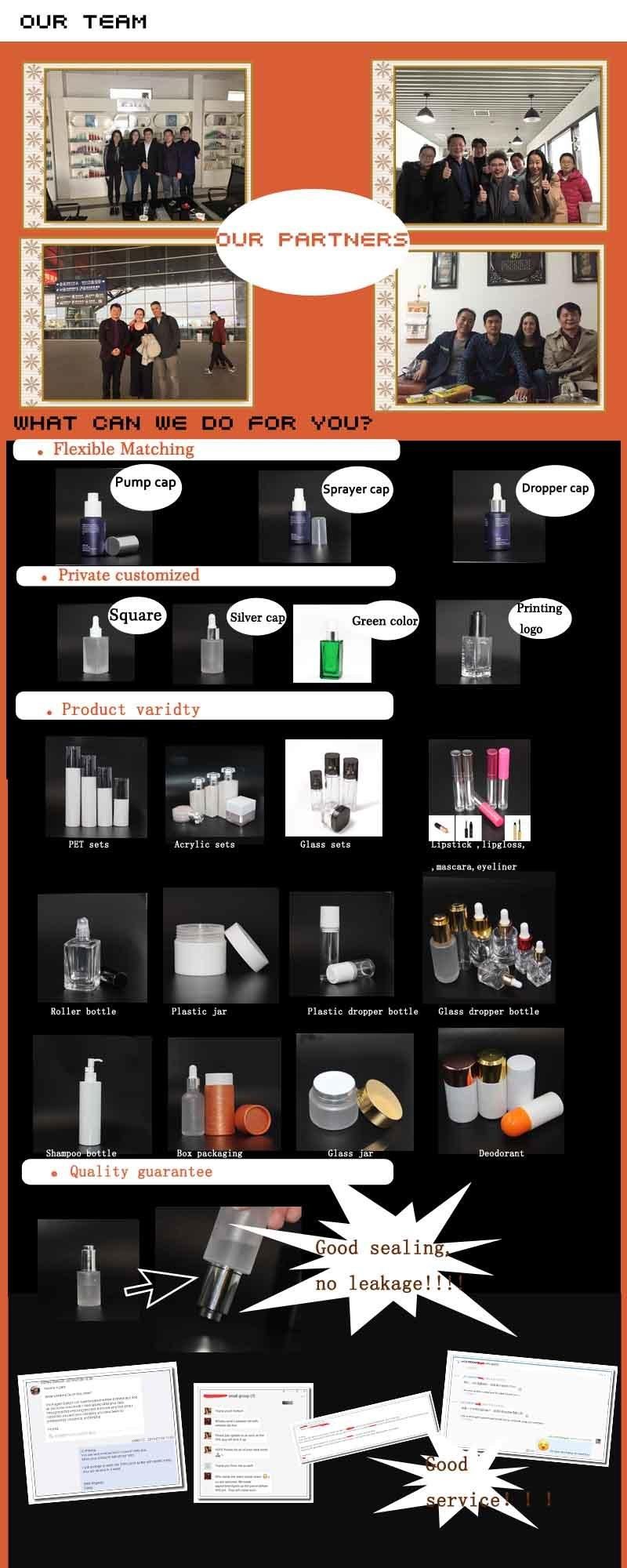 Clear Frosted Glass Lotion Bottle 15 20 30 40ml Square Bottle with Pump for Cream Makeup Bottle