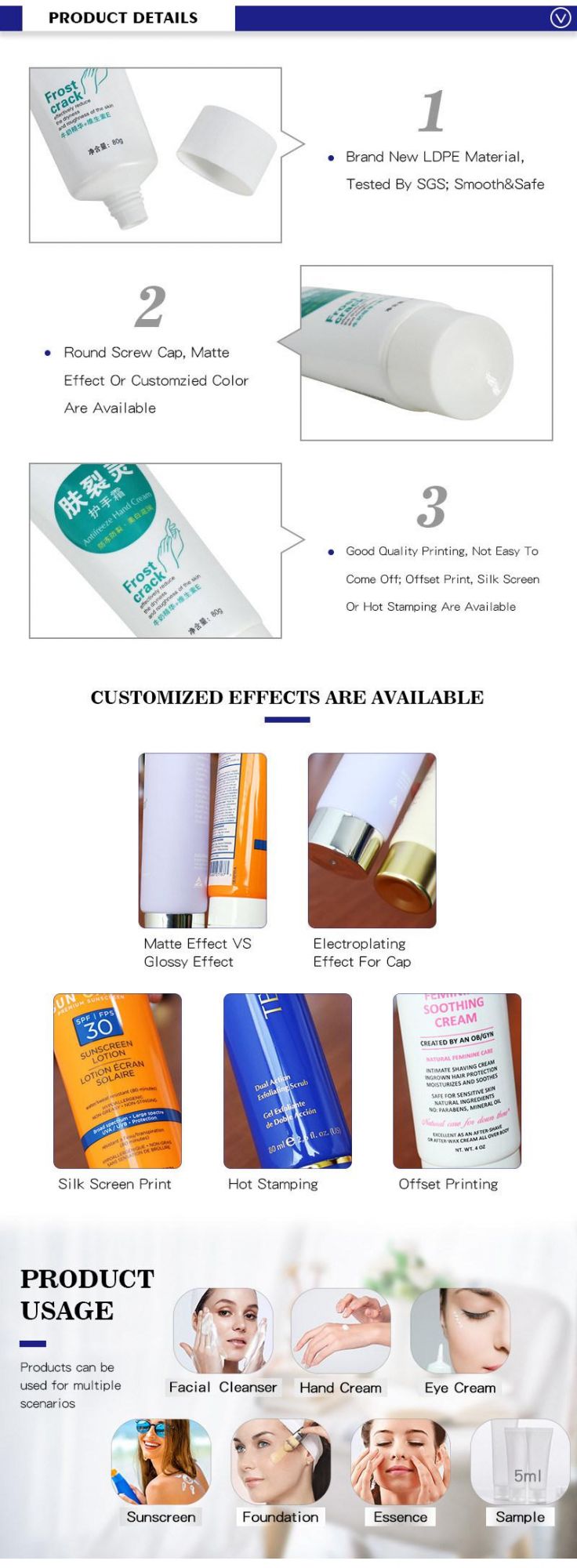 Private Label OEM Wholesale Empty White Plastic 100ml Lotion Tubes