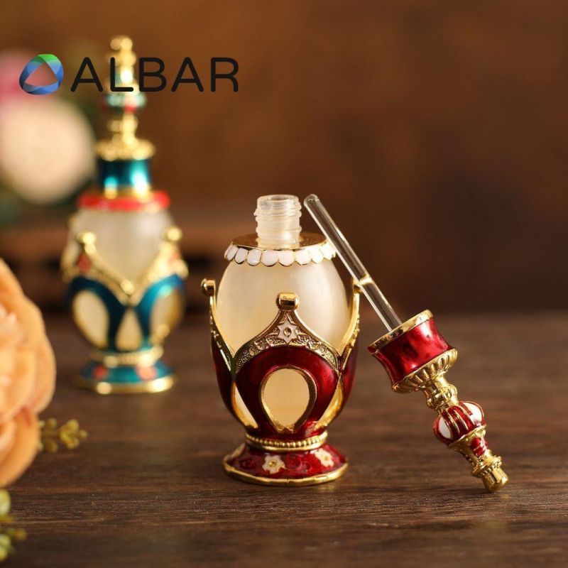 Customized Attar Oud Fragrance Glass Bottles with Colorful Diamonds Zinc Zamac