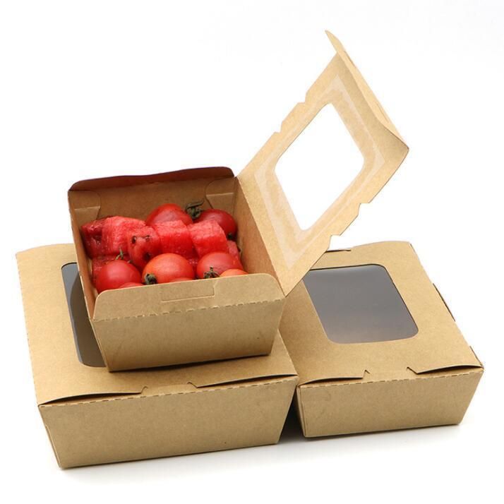 Disposable PLA PE Coating Kraft Paper Lunch Box Takeaway Food Container Salad Box with Clear Window