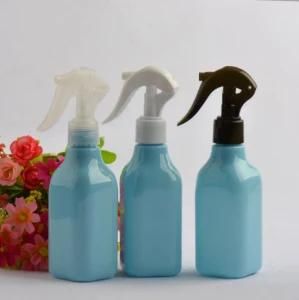 200ml Pet Plastic Longneck Square Shape Blue Color Trigger Mist Cleaning Spray Bottle