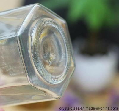 OEM Hexagonal Food Storage Jar Honey Glass Bottle OEM Glass Container with Metal Cap 100/380/500ml