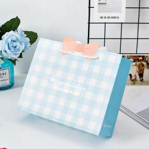 Blue Plaid Hot Silver Packaging Bag Paper Bag Gift Bag Bow Knot Tote Bag