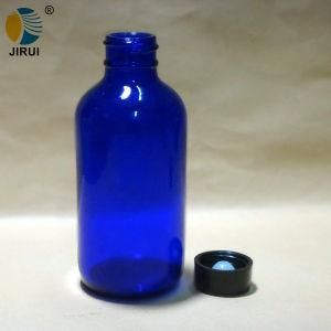 4oz Cobalt Blue Glass Boston Round Bottle (Black Phenolic Cap)