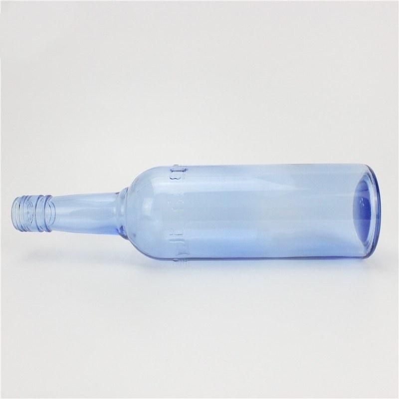 China Manufacturer Custom Blue Glass Bottle Liquor Vodka Glass Bottle