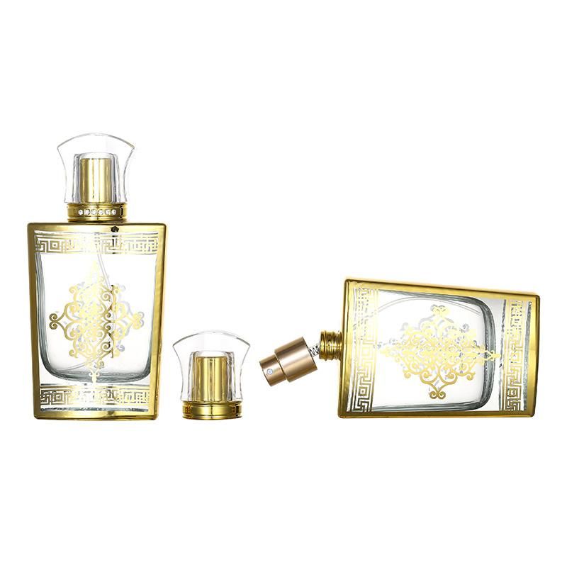 Luxury Spray Bottle Square Golden Print Glass Perfume Bottle