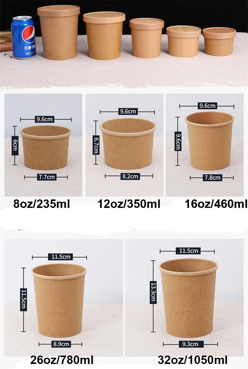 Disposable Brown Waterproof Food Container Kraft Paper Ice Cream Cups 16oz Grade Kraft Paper Ice Cream Cup with Lids