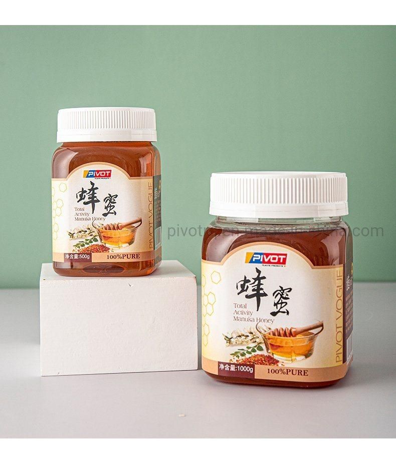 250g 400g 500g 900g 1000g Clear Pet Honey Square Bottle with Safe Ring