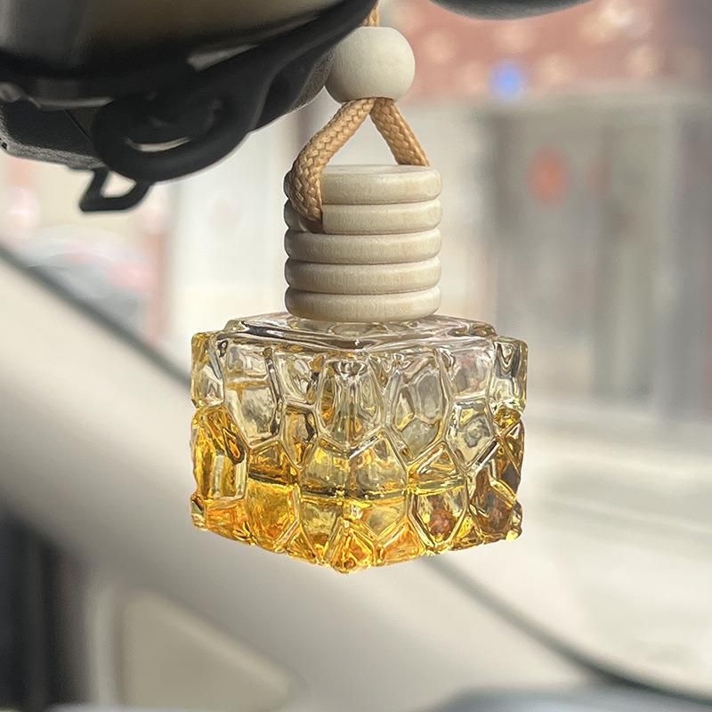 OEM Logo Wholesale 5ml 10ml Empty Square Wooden Cap Glass Air Freshener Car Perfume Diffuser Bottle