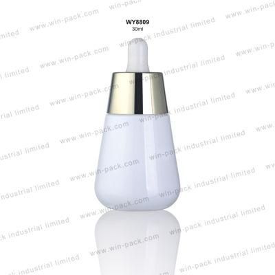 30ml Painted White Color Cosmetic Glass Dropper Bottle with Golden Color Dropper Cap