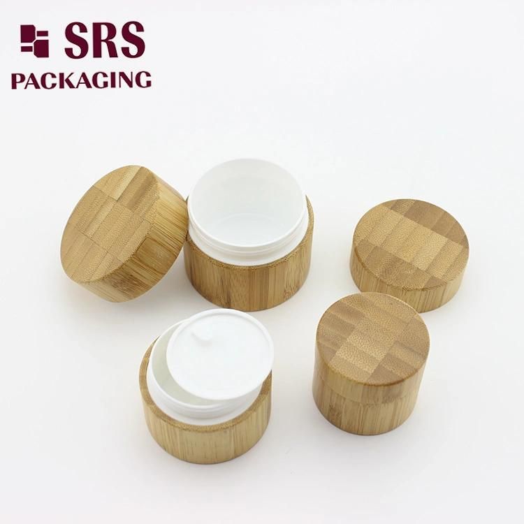 SRS Packaging Eco Friendly Natural Material Bamboo Wooden Cap Plastic Inner Jar Double Wall Container Cosmetic Packaging 15g 30g 50g Cream Skin Care Jars