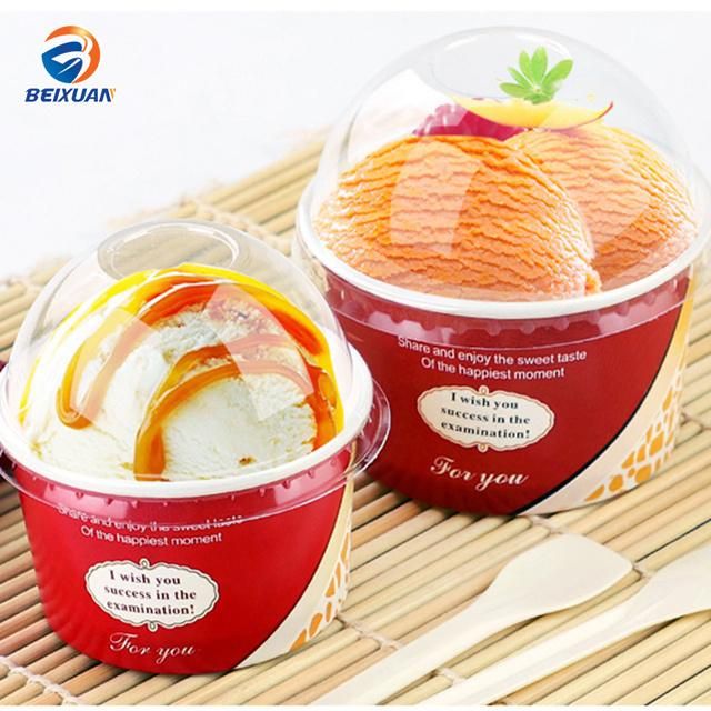 Customized Ice Cream Cup with Dome Plastic Lid