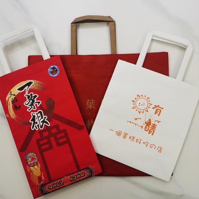 Design Printed Take Away Package Bag Kraft Paper Shopping Handle Bag