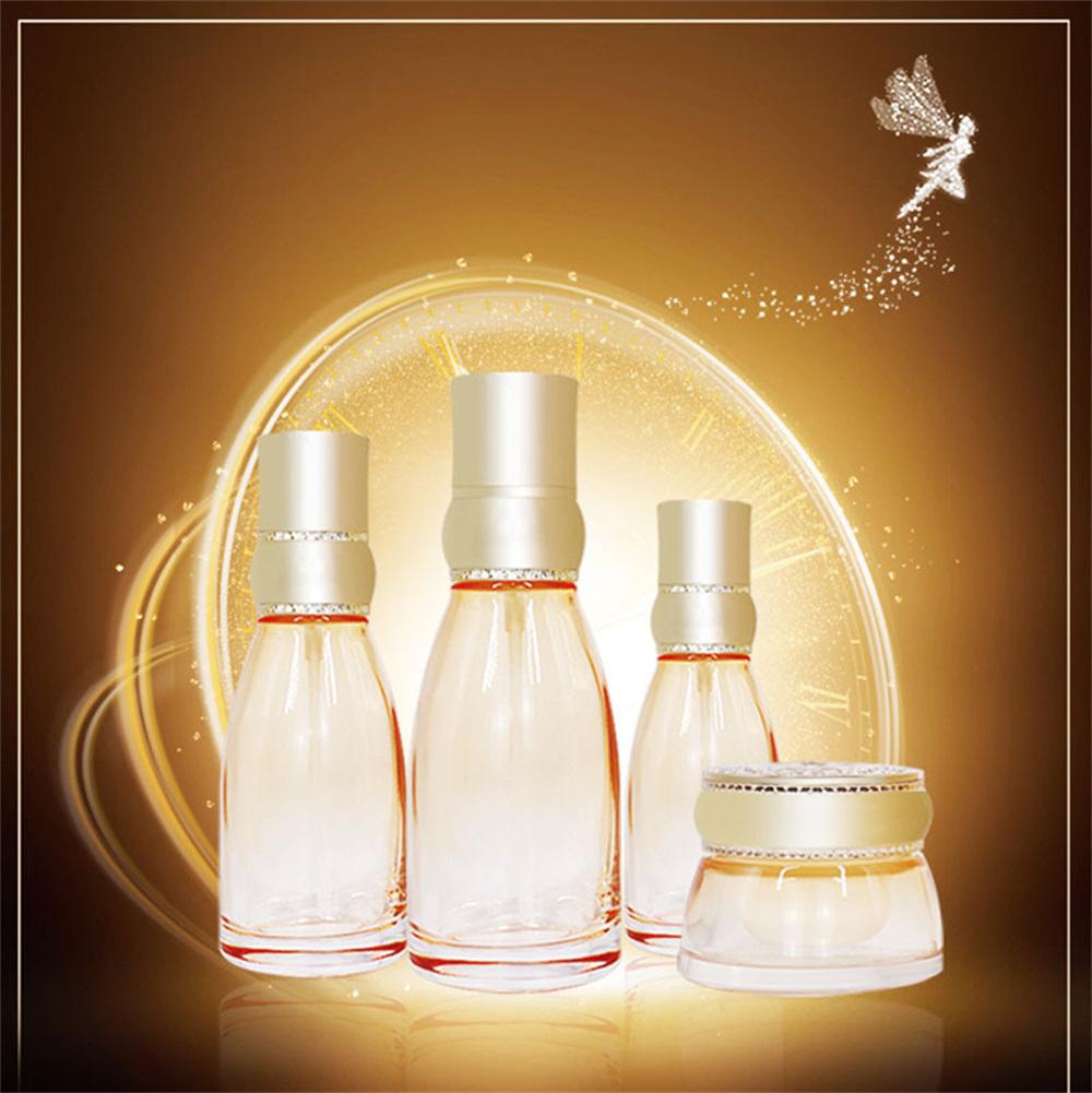 Transparent Yellow Eco Friendly Glass Lotion Bottles 30ml 100ml 120ml with Gold Pump