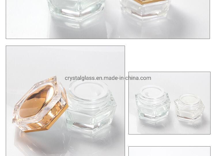 Hex Series Cosmetic Glass Bottle with Lotion Bottle and Cream Jar