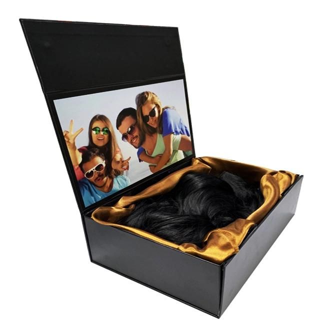 Custom Hair Extension Packaging Folding Gift Box with Satin Inside