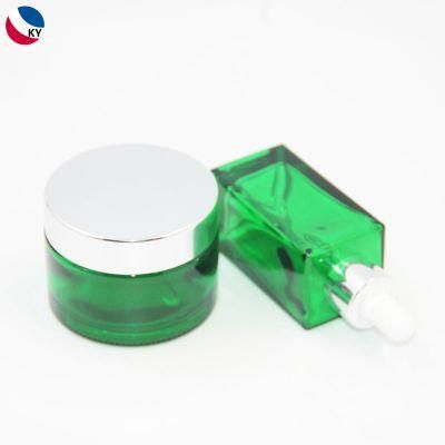 Green Custom Color 50g 30ml Glass Jar Bottle Serum Cream Cosmetic Container