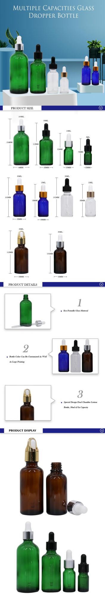 Wholesale Amber Glass Diffuser Bottles Cosmetic Essential Oil Perume Bottle Packaging Dropper