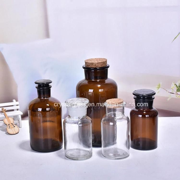 60ml 125ml 250ml 500ml Amber Reagent Glass Bottle with Stopper Lid