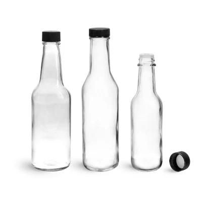 Custom 150ml 5oz Cheap Woozy Style Clear Round Hot Sauce Glass Bottle with Black Cap