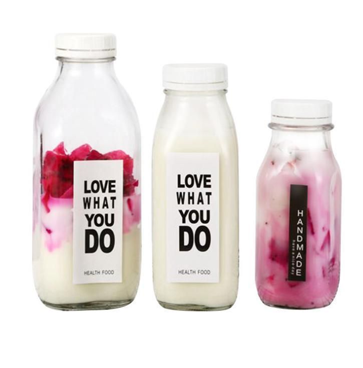 300ml Milk Juice Bottle with Metal Lid and Straw