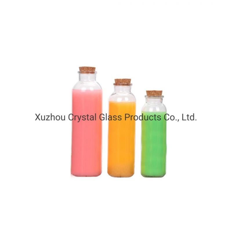 12oz 350ml Hexagon Shape Clear Glass Milk Juice Bottle with Cork Lid for Sale