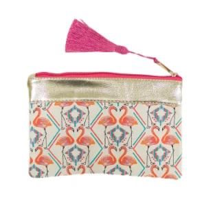 Wholesale Cute Flamingo Canvas Makeup Cosmetic Bag with Tassel Zipper