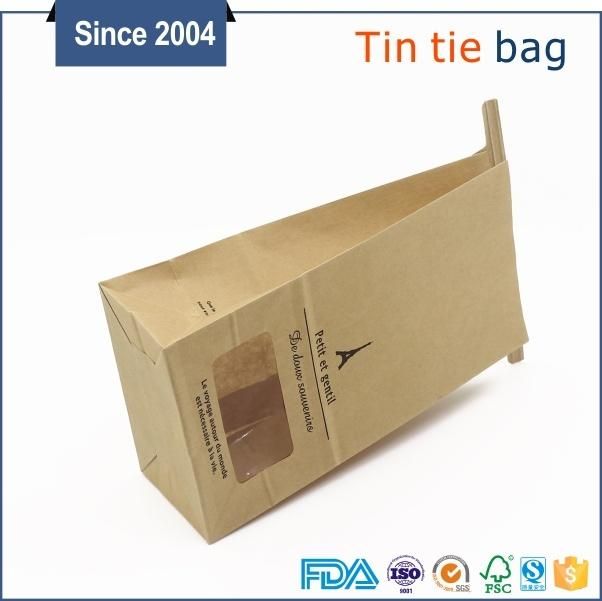 Brown Kraft Paper Bag with Tin Tie for Cookies