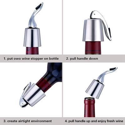 Custom Silver Rosegold Stainless Steel Vacuum Wine Bottle Stoppers Plug with Leak Proof Silicone Reusable Wine Saver