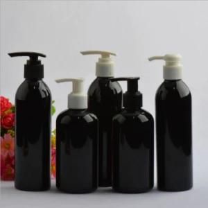 250ml Pet Plastic Round Shoulder Black Color Shower Gel Lotion Pump Shampoo Bottle
