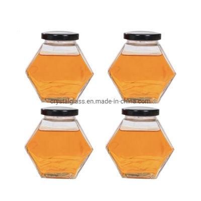 Empty Width Mouth Glass Hexagonal Honey Jar with Tinplate 100ml 180ml 280ml 380ml