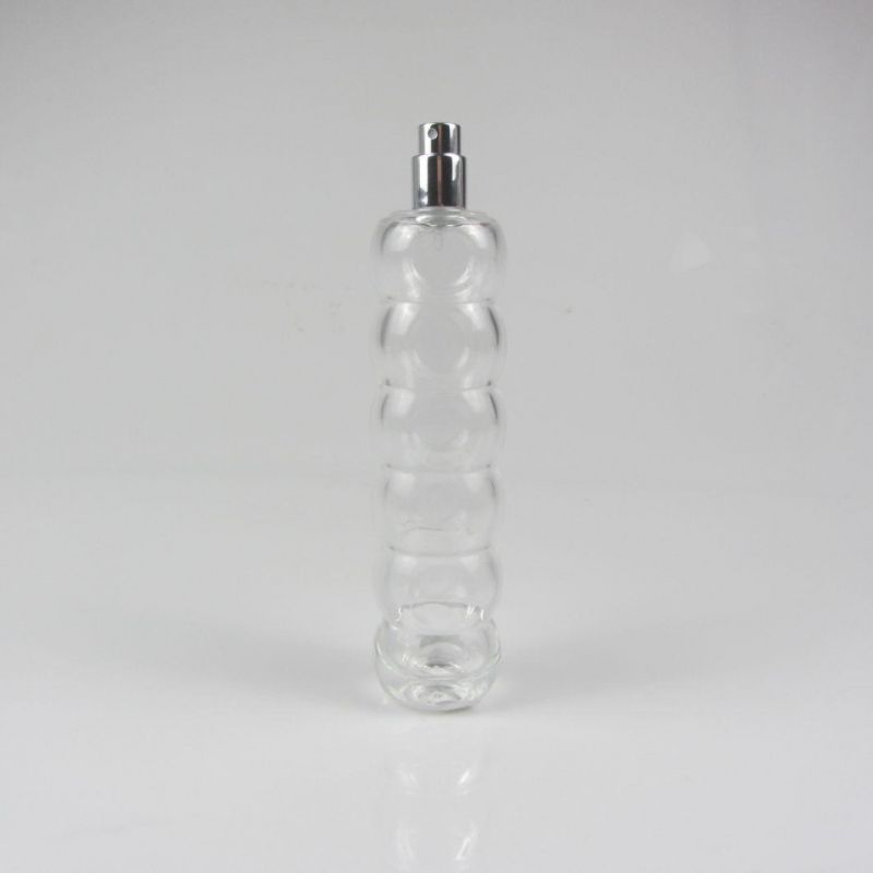 Clear Transparent Glass Perfume Bottle with Silver Spray Pump Cap