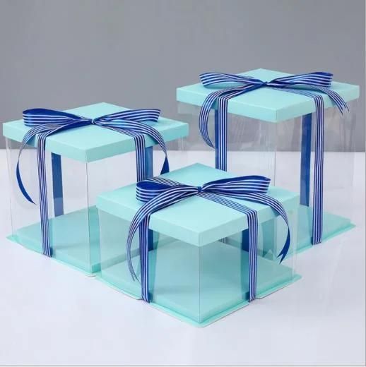 Wholesale Cupcake Three-in-One Transparent Window PVC Pet Plastic Paper Double-Layer Heightening Baking Wedding Birthday Party Tall Cake Shaped Packaging Box