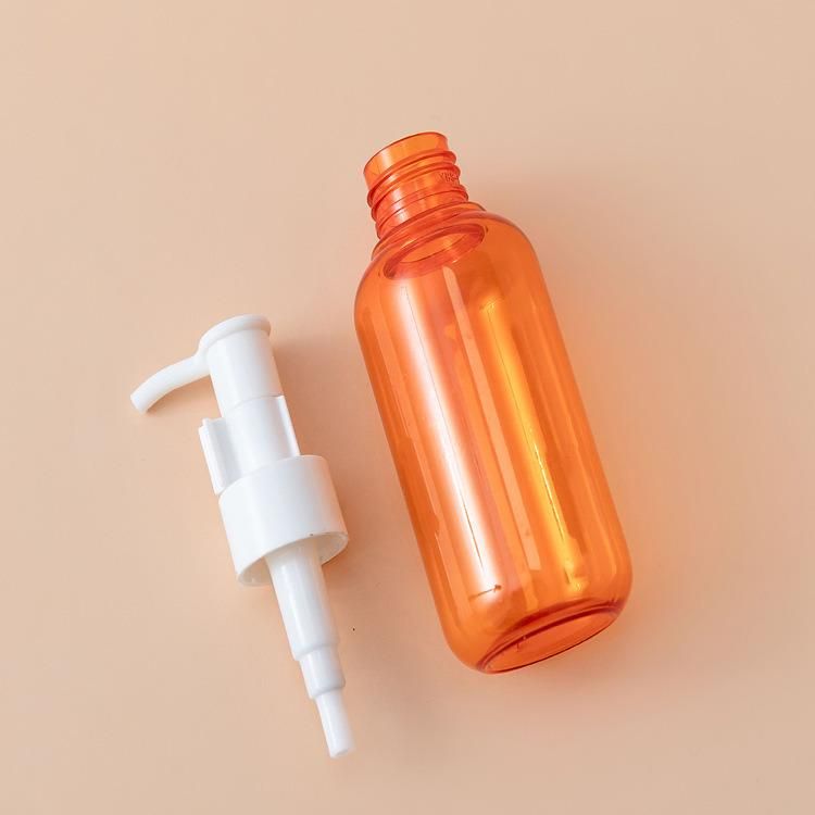 China Ready to Ship Plastic Bottles Luxury Cosmetics Packaging Pet Container Cosmetic Package Round Shoulder Empty Bottle with Oil Pump Dispenser