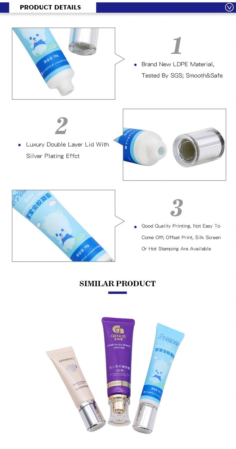 Skincare Packaging Plastic 15ml Silver Lid Cosmetic Soft Tube for Gel