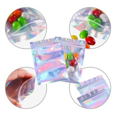 Wholesale Ziplock VMPET Holographic Laser Storage Bag Resealable Holographic Gift Bags for Earphone Packaging