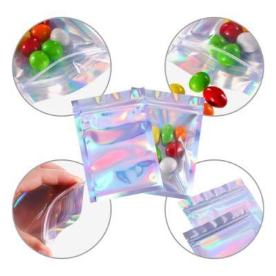 Wholesale Ziplock VMPET Holographic Laser Storage Bag Resealable Holographic Gift Bags for Earphone Packaging