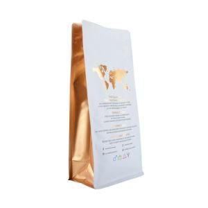 Matte Gold Printing Aluminum Foil Coffee Bean Packaging Zipper Heat Resealable Flat Bottom Side Gusset Bag Plastic Coffee Bags with Valve