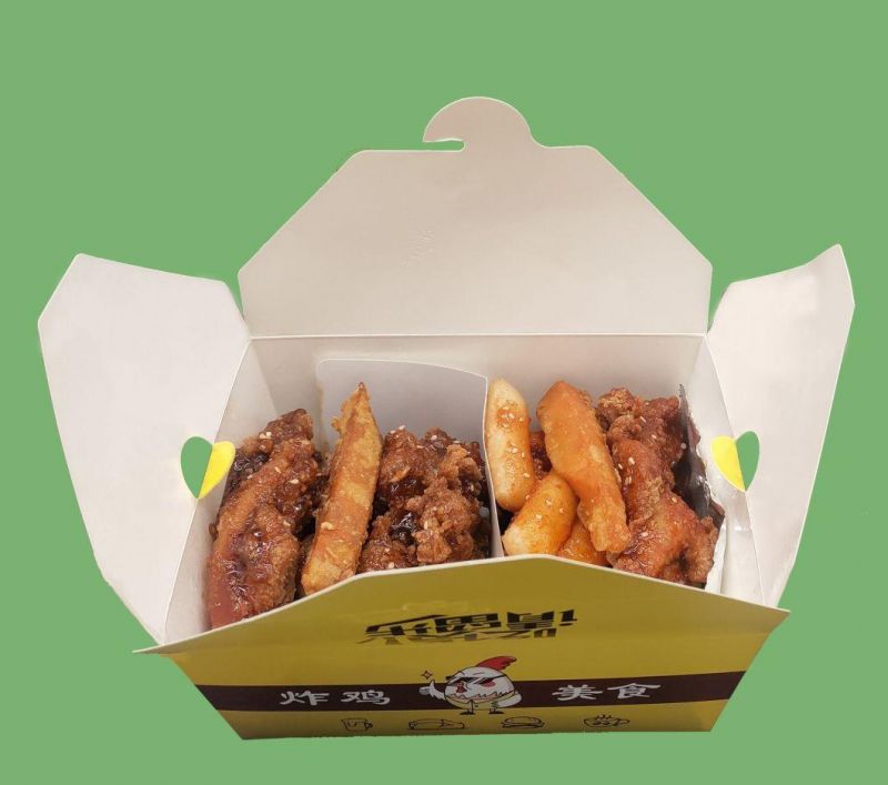 Biodegradable Custom Logo Boxes Take out Hot Fast Food Fried Disposable Brown Kraft Paper Lunch Takeaway Box Packaging