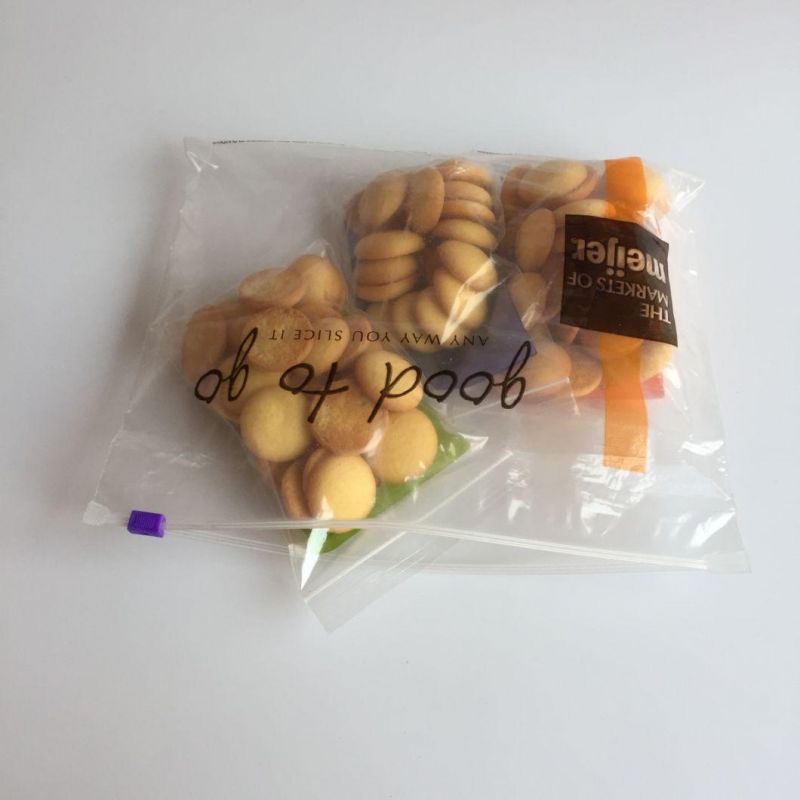 Hot Sale Custom Resealable Clear LDPE Plastic Slider Sealing Bags for Snack and Biscuit