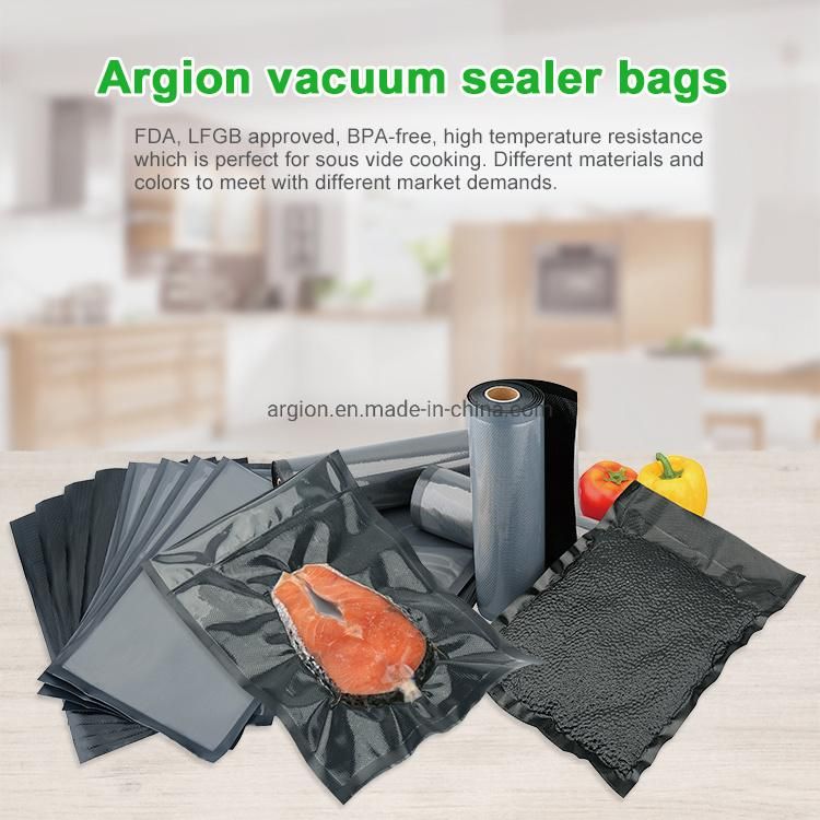 Black-Black Flat Embossed Packaging Food Vacuum Bag Roll for Suction Vacuum Sealer