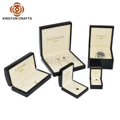 Wholesale Black Glossy Watch Necklaec Set Package Box Customizd Small Gift Packing Box