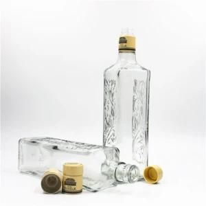 OEM Brandy Tequila Gin Glass Bottle with Wood Cork Cap Engraving 500ml 700ml 750ml Hot Selling for Liquor Wine Beverage