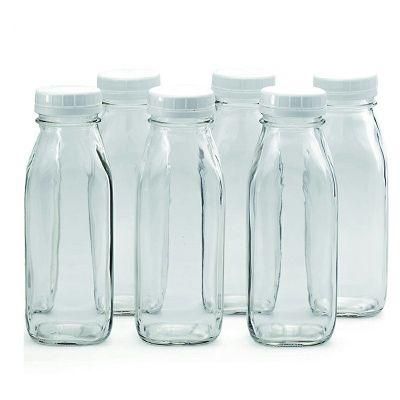 32oz French Square Beverage Juice Glass Fresh Milk Bottle with Tamper-Proof Plastic Cap 950ml