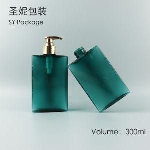 New Design Gree Color 300ml Plastic Square Shape Shampoo Bottle with Gold Lotion Pump