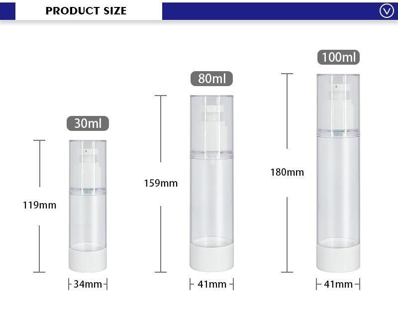 Cosmetic Packaging Plastic Empty Clear 30ml 80ml 100ml Airless Serum Bottle