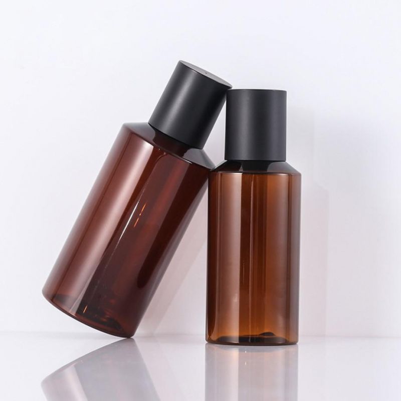 Stock! Cosmetic Packaging Skin Care Set Matt Black Over Cap Empty Clear Frosted Pet Brown Plastic Container Lotion Bottle