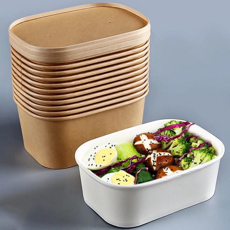 1000ml Rectangular Oval Biodegradable Takeaway Instant Noodle Cup Fast Food Large White PLA Kraft Paper Bowl for Food
