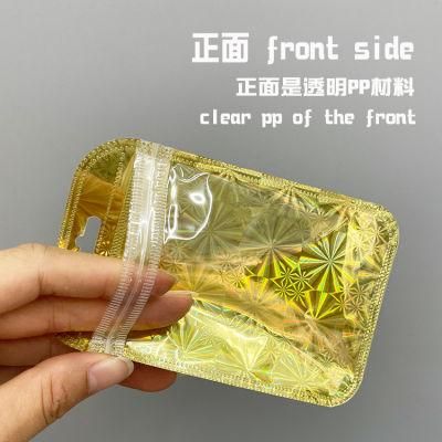 Laser Golden Aluminum Plastic Sleeve Clear Window Zipper Bag
