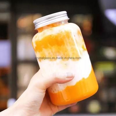 500ml/16oz Glass Milk Coffee Glass Bottles Packaging with Straw and Meatal Caps